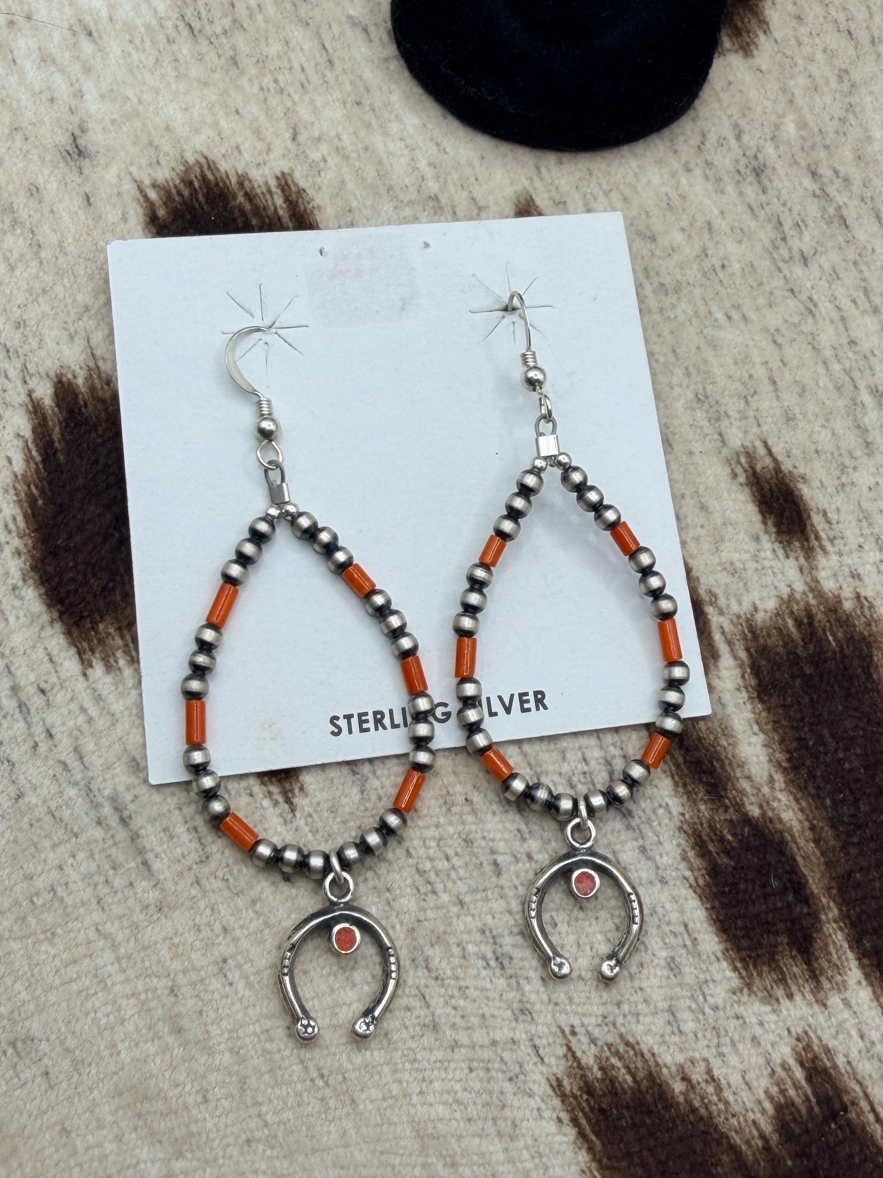 Sterling Silver Naja and Coral Earrings
