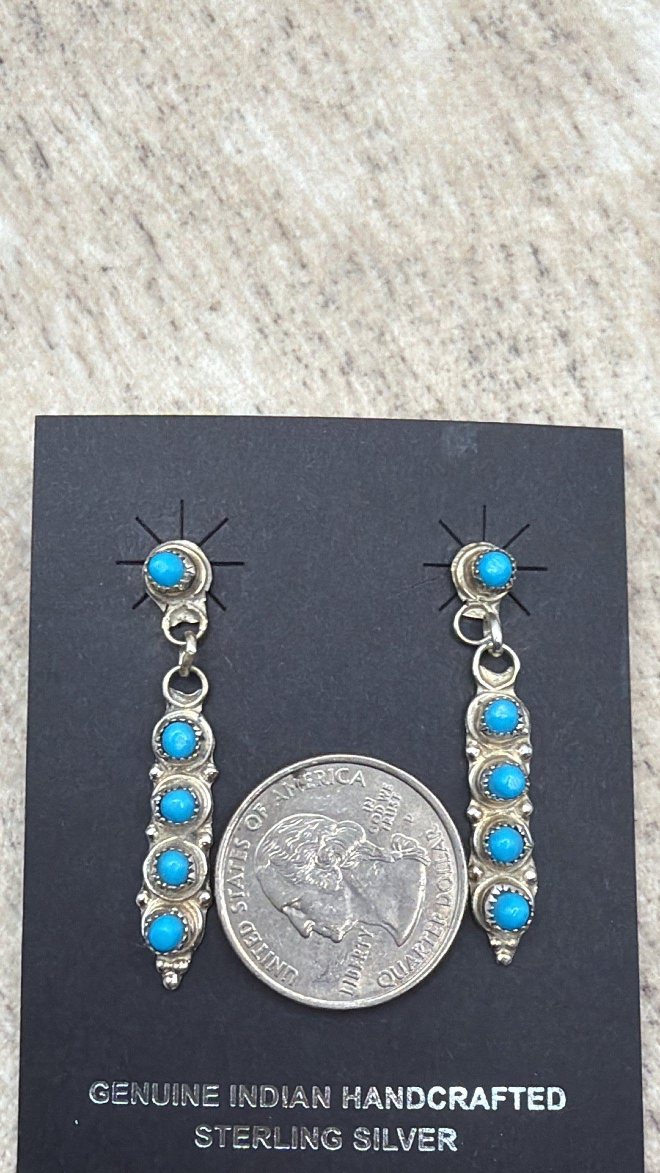 June Davis, Sterling Silver Turquoise Earrings, Native Made