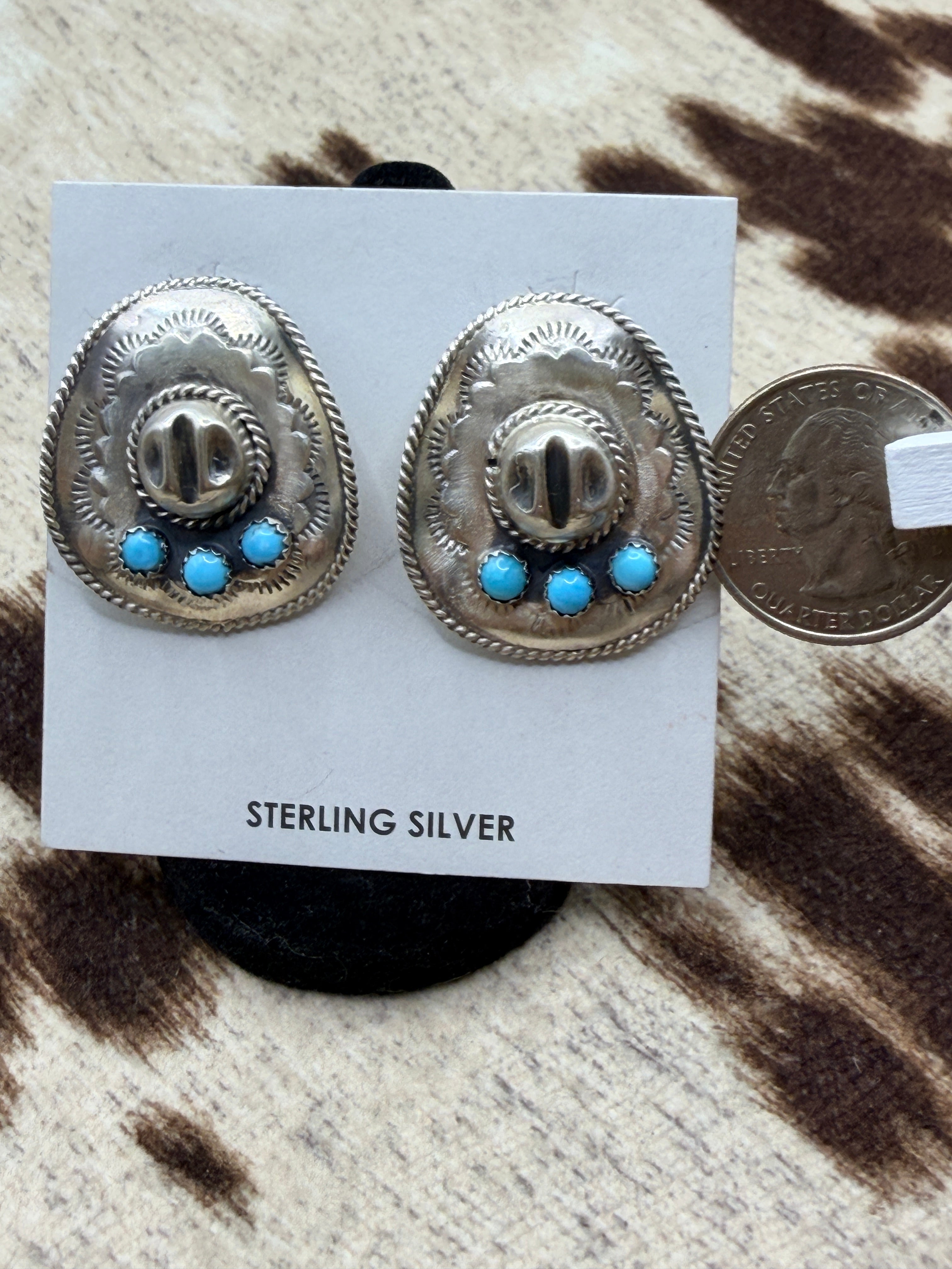 Bobby Platero, Sterling Silver and Turquoise Cowboy Hat Earrings, Native Made