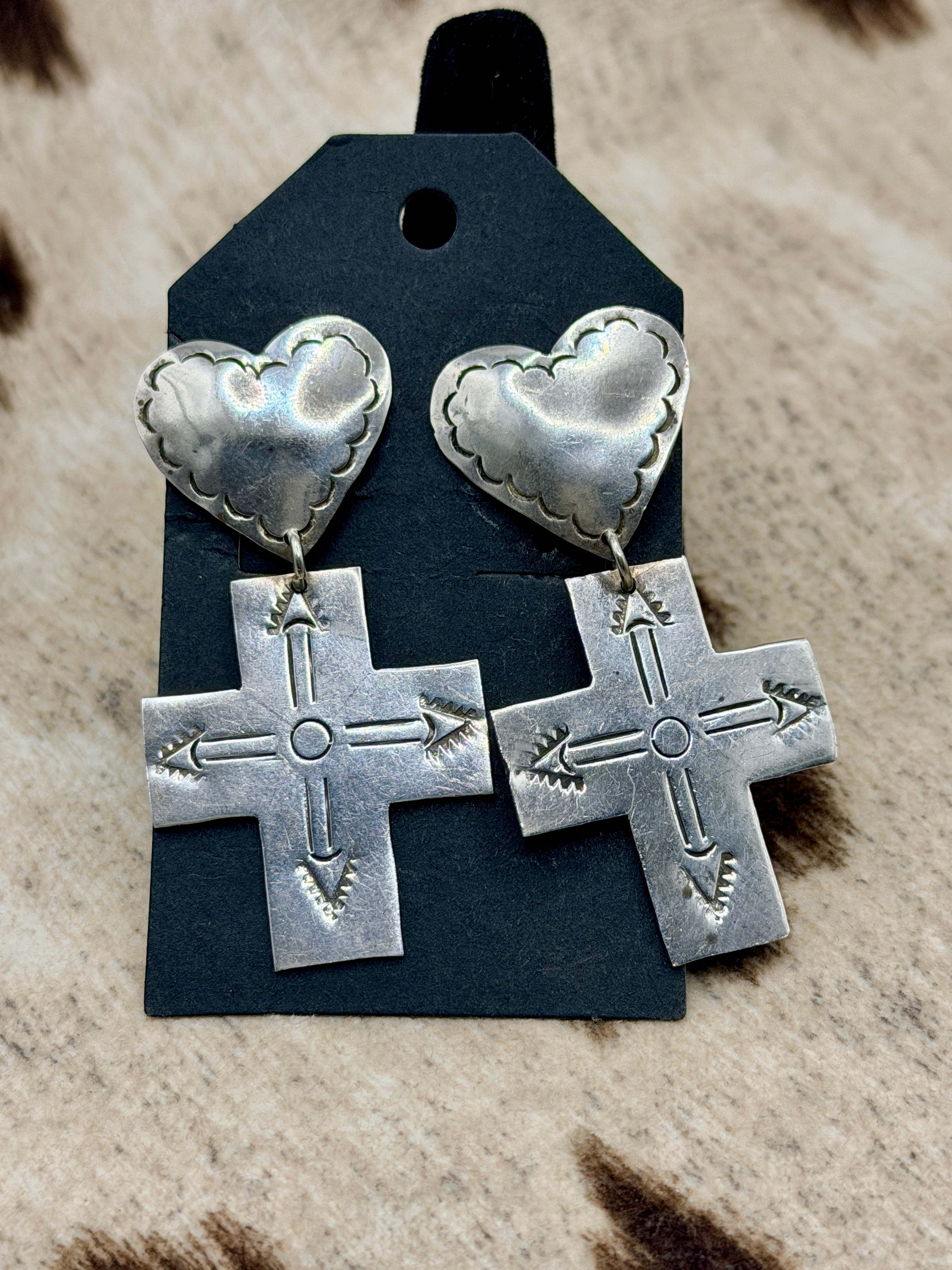 Mexico Silver, Cross Concho Earrings